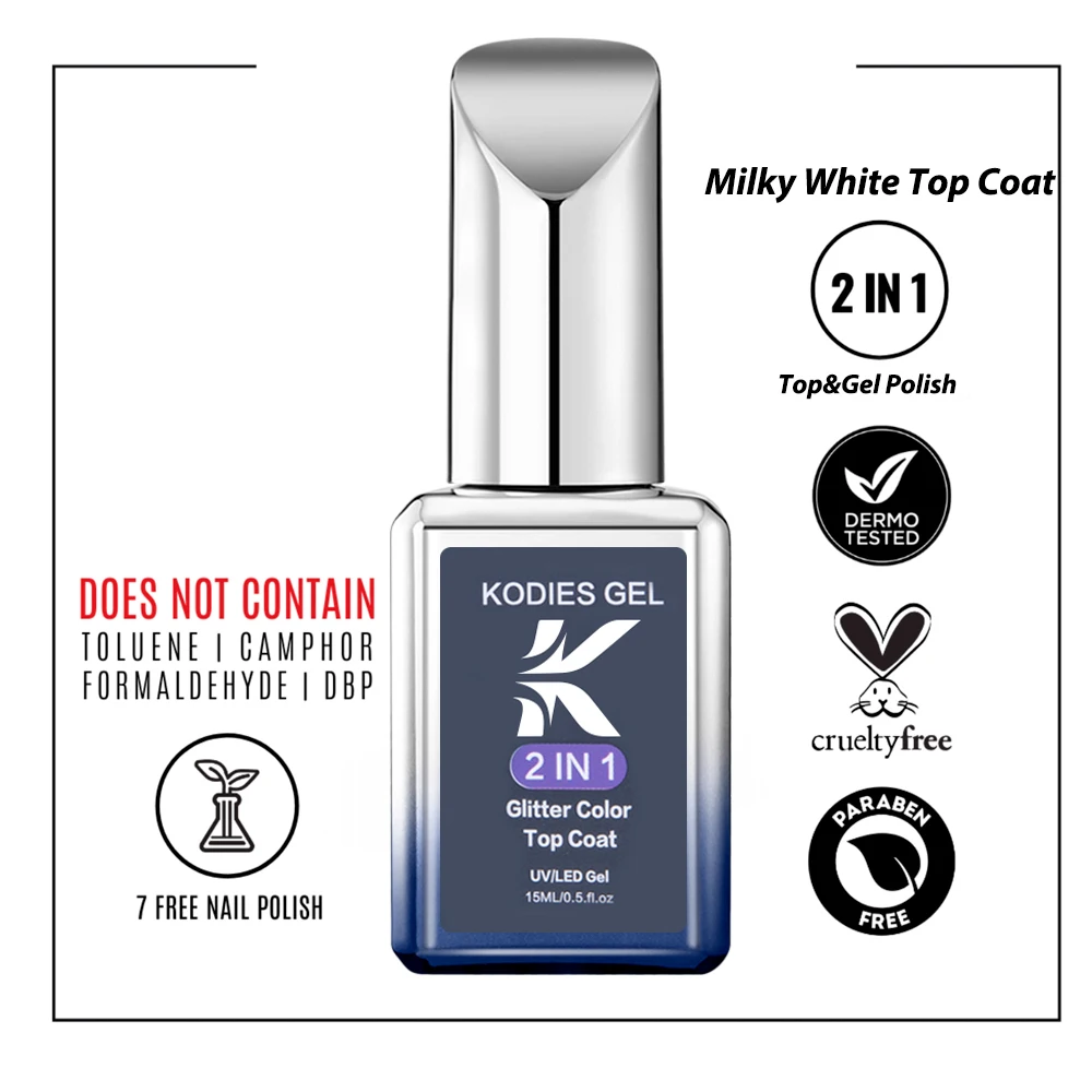 KODIES GEL Milky White Top Coat UV Gel Nail Polish 15ML Vernis Semi Permanent Finish Sealer Esmalte Paint for Manicure Nails