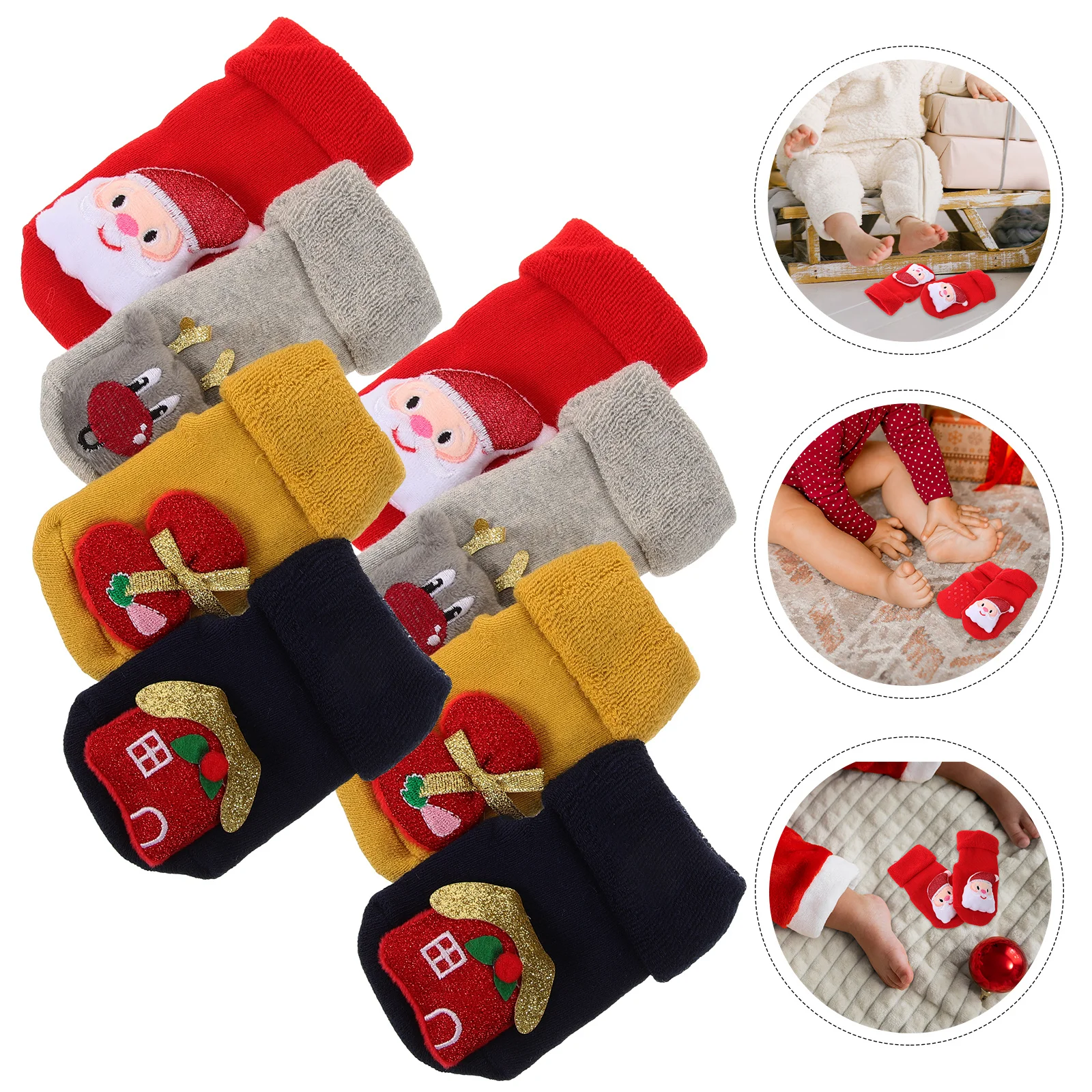 4Pairs Christmas Baby Socks Knitted Winter Floor Socks with Anti-Slip Sole Soft Lightweight Warm for Kids Comfortable Holiday