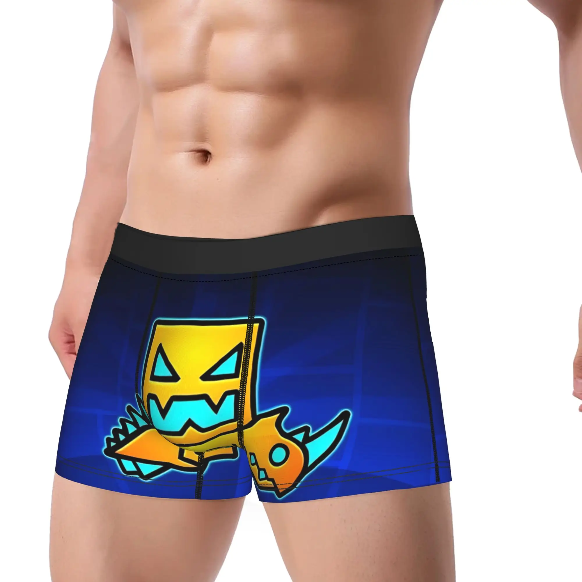Men Geometrys Dashs Game Long Underwear  Funny Boxer Briefs Shorts Panties Male Mid Waist Underpants Plus Size