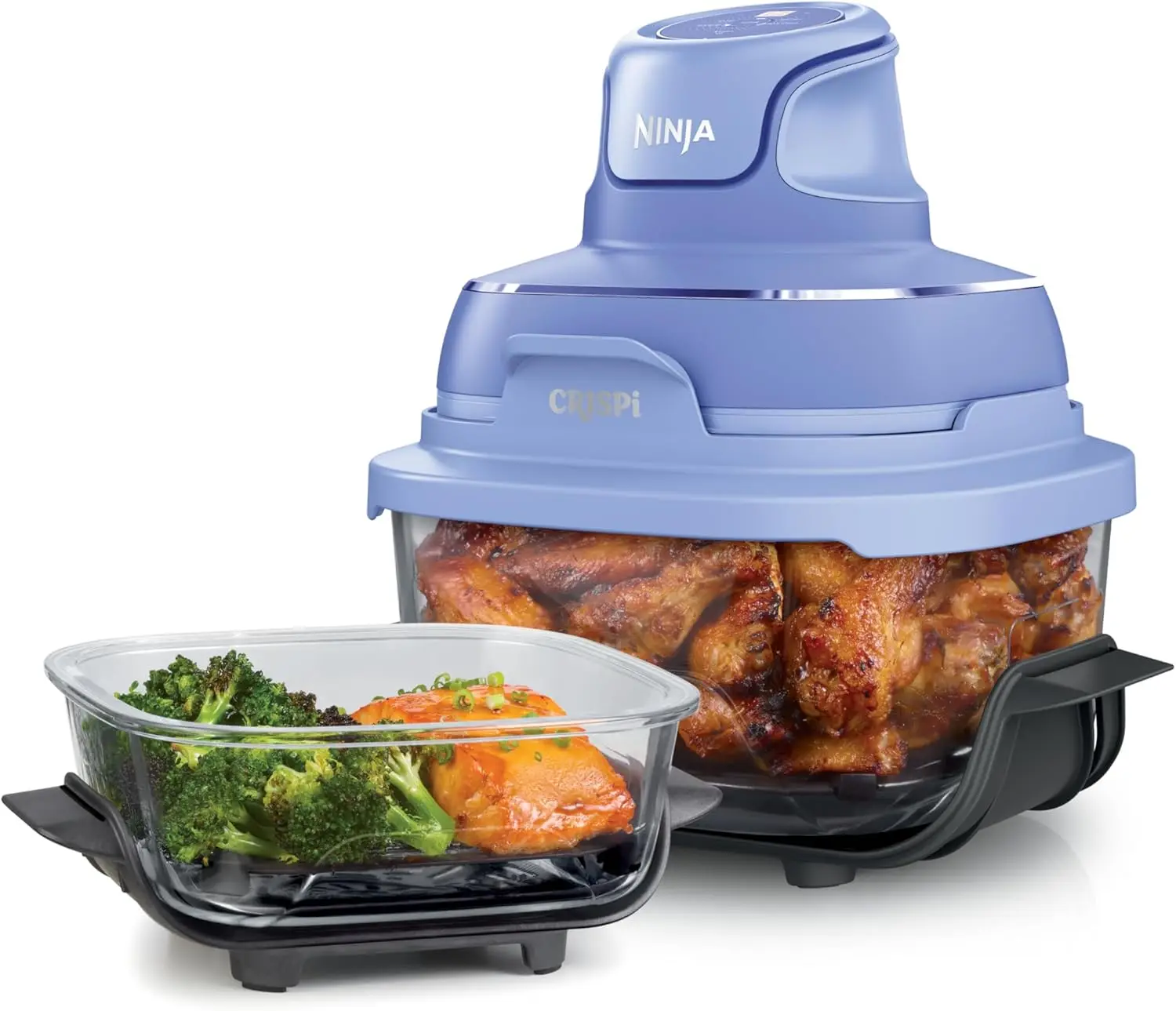 

Portable Air Fryer 4QT with 6 Cup Glass Containers, Crisper Plates & Lids, Microwave Freezer Dishwasher Safe, Frosted Lilac