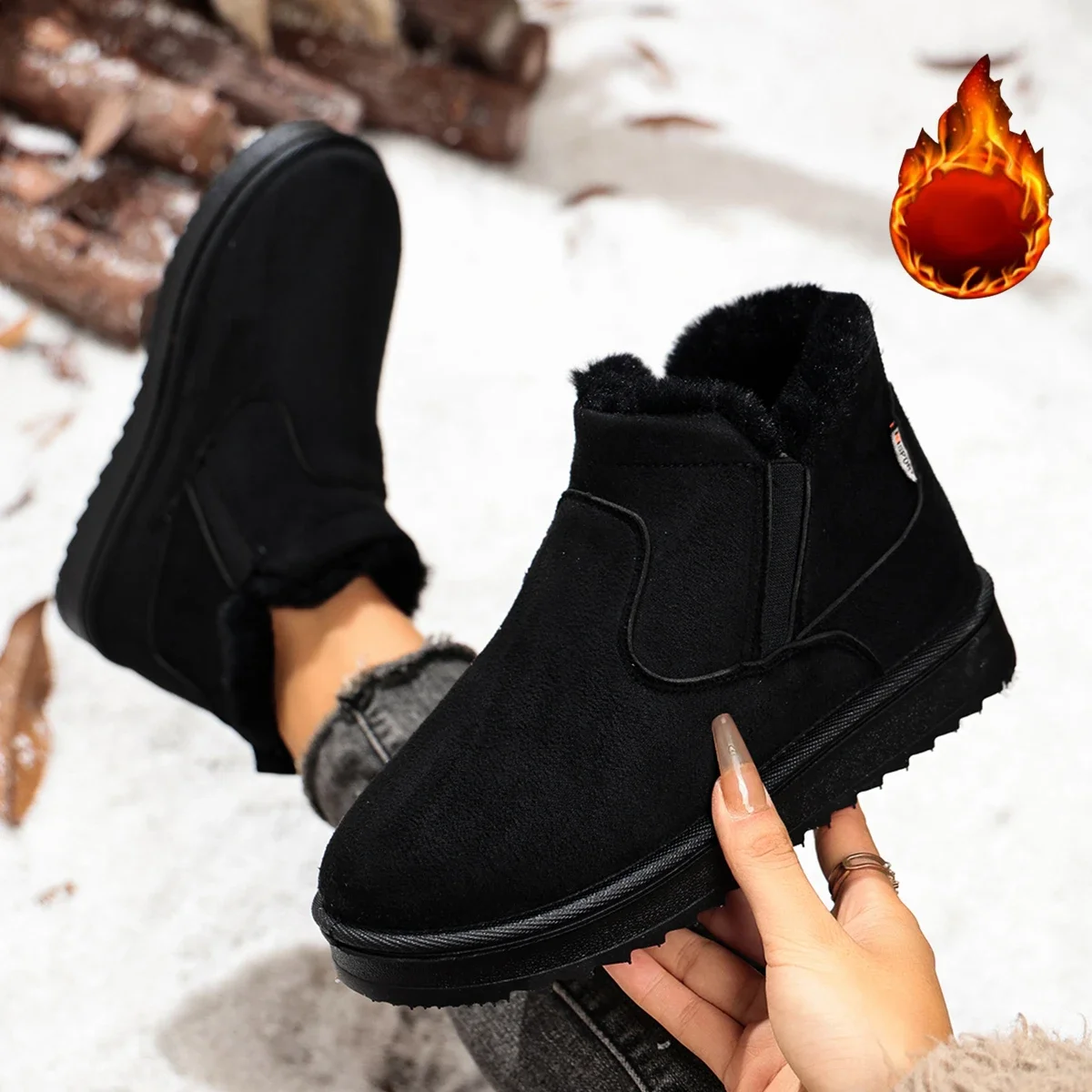 Winter Boots Women New Rubber Thick Sole Ankle Boots for Outdoor Elevated Comfort Warm Walking Cotton Shoes Fashion Snow Boots