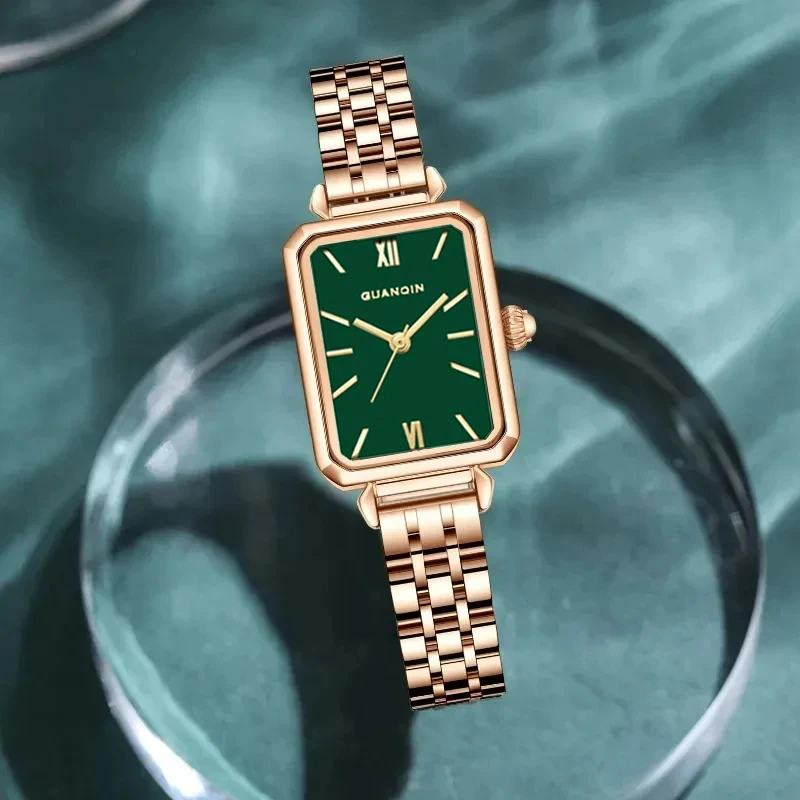 GUANQIN 2024 New Quartz Little Green Watch Luxury Watch for Women Steel Shell Women Watch Stainless Steel Waterproof Reloj Mujer