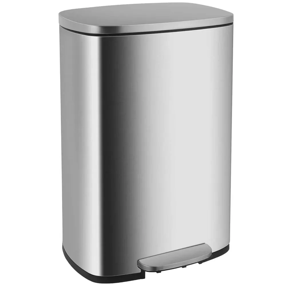 13.2 Gallon(50L) Trash Can, Fingerprint Proof Stainless Steel Kitchen Garbage Can with Removable Inner Bucket and Hinged Lids