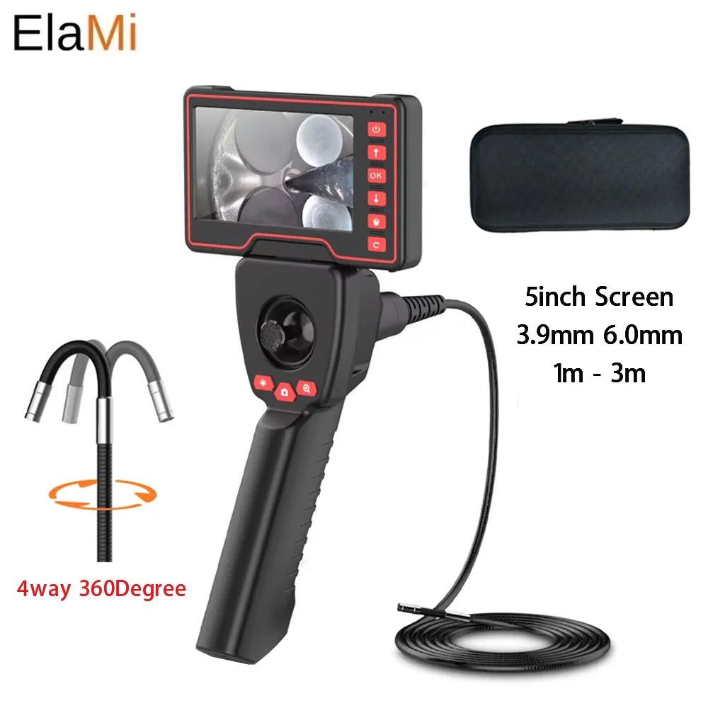 3.9mm/6.0mm Industrial Endoscope 4Way 360° Steering With 5'' IPS Screen And 32G Memory Card 1080P HD for Car Sewer Inspection