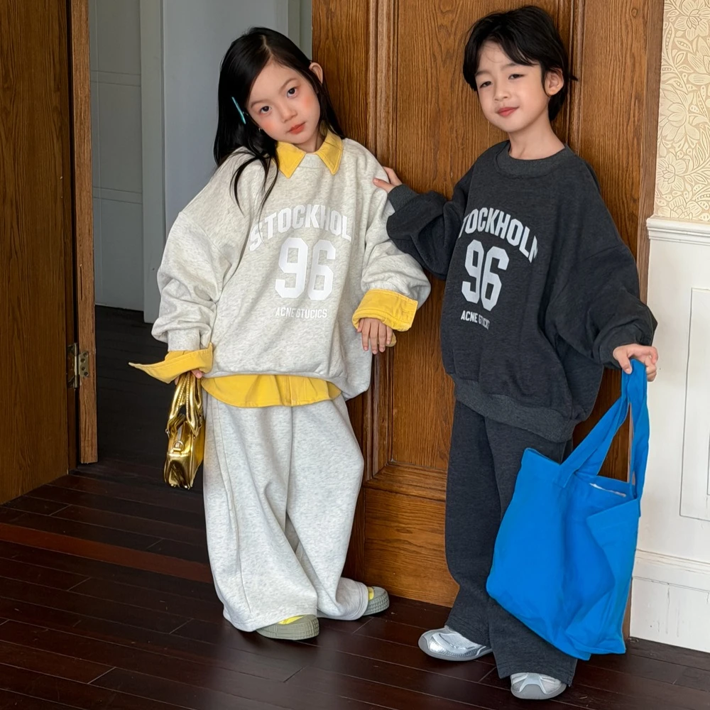 Boys Suit 2026 Spring and Autumn New Childrens Wear Boys and Girls Foreign Style Casual Letter Hoodie and Pants Two-piece Set