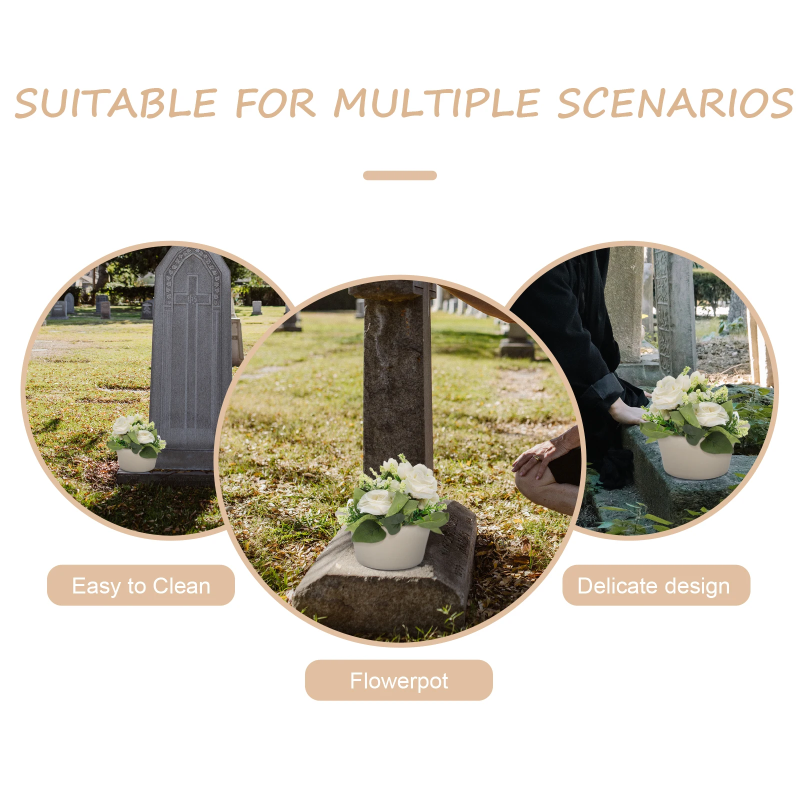 

8pcs Plastic Flower Pot White HF 188 DurableFlowerpot for Cemetery Grave Decoration Funeral Sacrificial Holder Garden Art