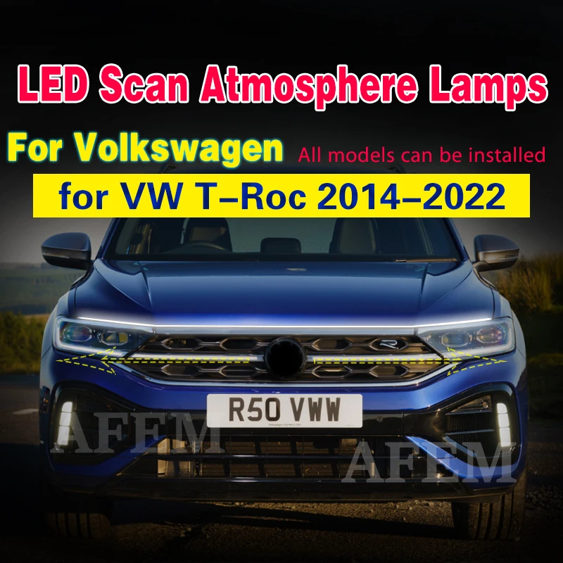 1Pcs LED Scan Starting Fog Light Strip For VW Volkswagen TROC T-Roc 2014-2022 LED Driving DRL Waterproof Daytime Running Light