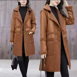 Manteau d'hiver en similicuir pour femme, veste longue femme, patchwork, épais, chaud, double face, grande taille 6XL, W995