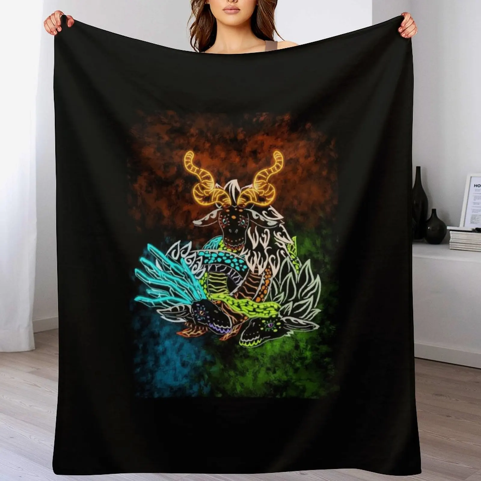 

Botw Ancient Dragon Trio Throw Blanket wednesday Decoratives Vintage Luxury Blankets