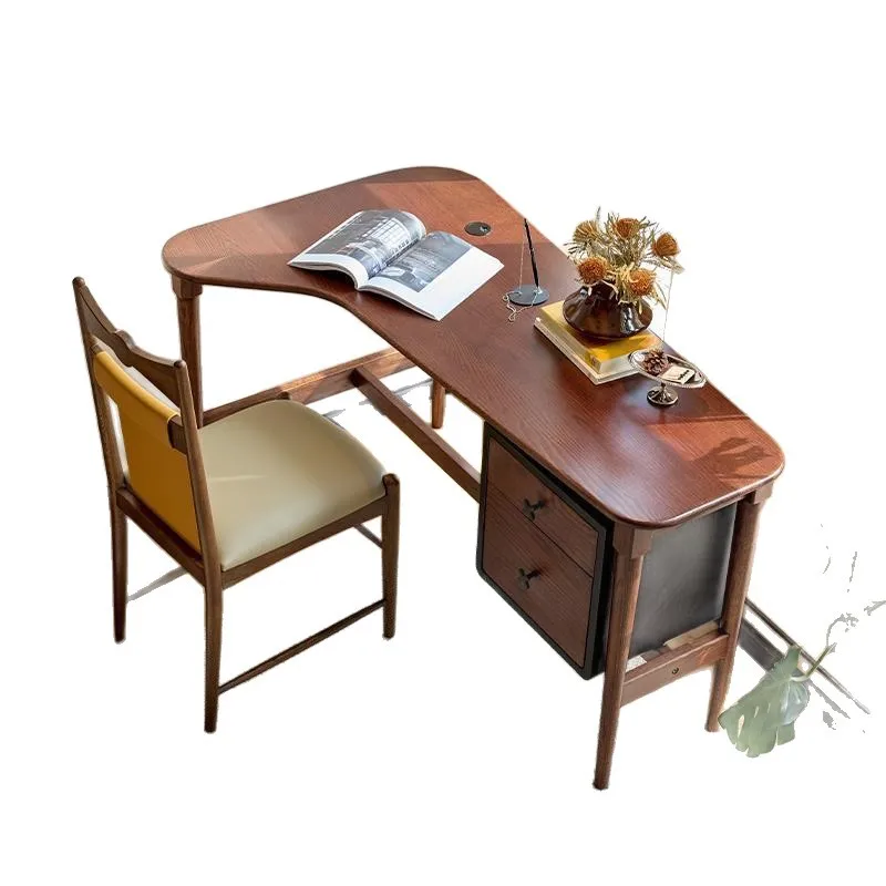 Retro solid wood desk study corner small apartment bedroom home