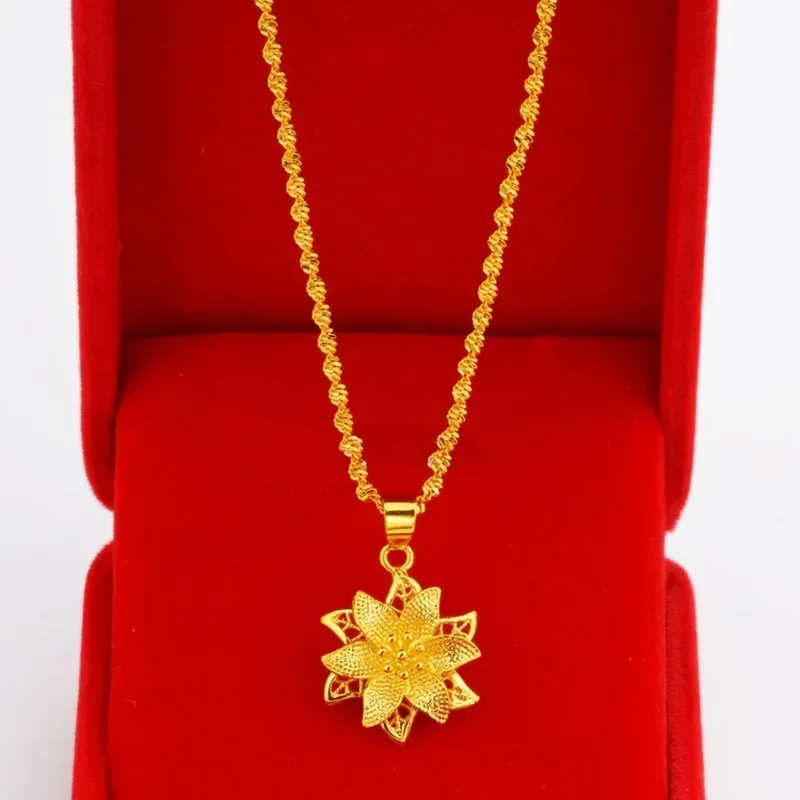 

High Quality Gold Neck Jewelry 9999 Real Gold 24K Gold Lily Necklace Pendant Flower Pendant Pure Gold Womens AU750