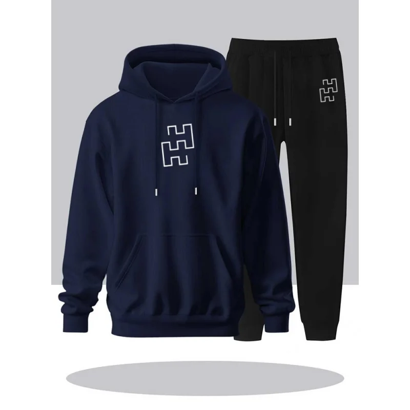 Hoodie met trekkoord Herfst/Winter Heren Hoodie met lange mouwen Sportkleding Mode Letter Gedrukt Zakdecoratie Heren Sportkleding Se