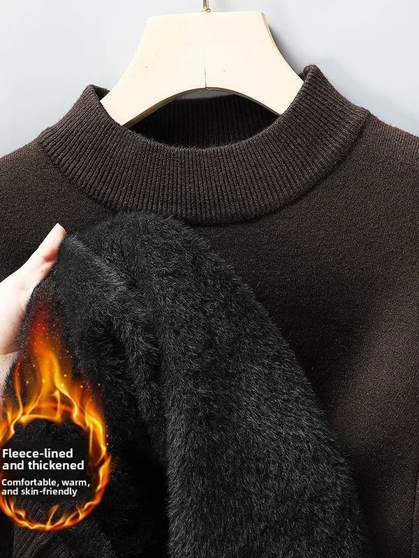 

Men's Autumn Winter Thiened Fce Lined Knitted Sweater Casual Woolen irt Dad Sle Mid-aged Thiened High Collar Sweater