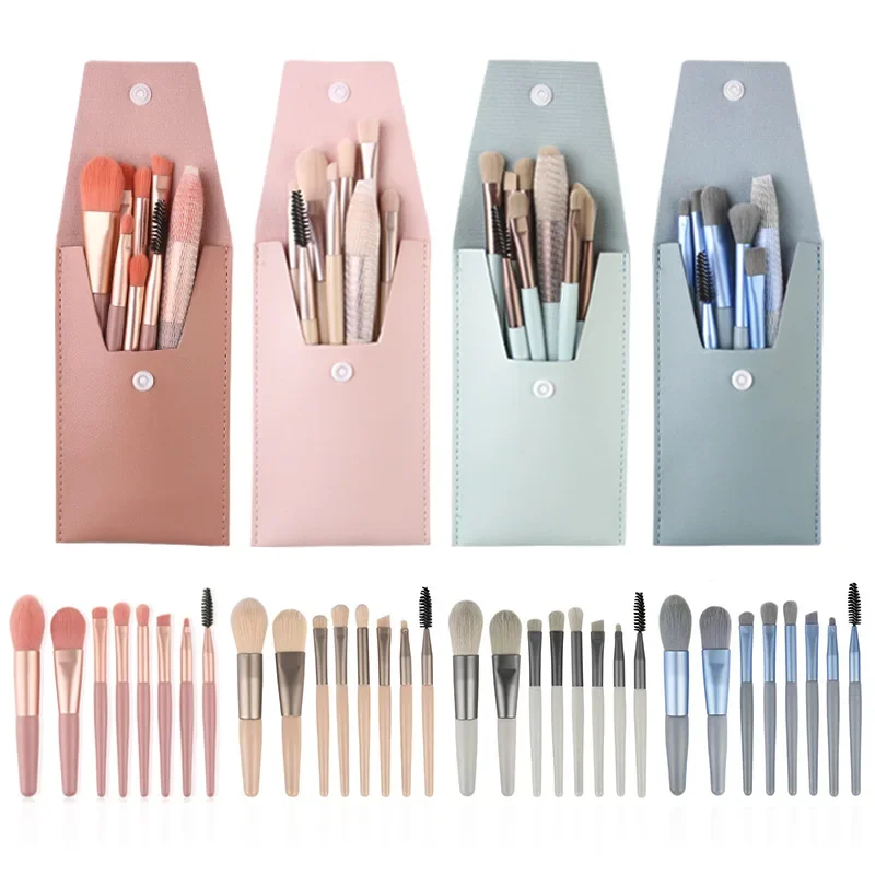 8 Pcs Mini Travel Portable Makeup Brushes Set Cosmetic Bag Eye Shadow Powder Eyelash Lip Concealer Blush Make Up Brush Set Kit