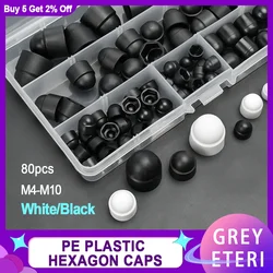 Black/White Hex Caps Cover Plastic PE No Thread Protection Acron Nut Dome Hexagon Screw Bolts Nut Assortment Kits M4 M5 M6 M8M10