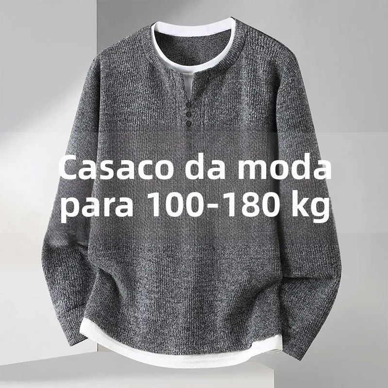 Camiseta Masculina de Manga Longa com Gola Redonda, Estilo Casual Confortável para Primavera e Outono, Camiseta Base para Homens