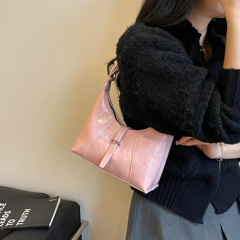 Vintage Textured Pu Shoulder Underarm Bags for Women Simple Solid Color Ladies Crossbody Bag Thread Design Female Hobos Handbag