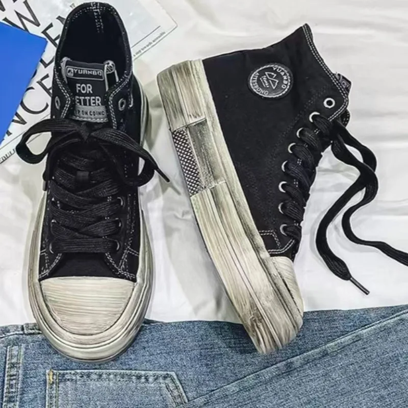 

2026 New High Top Canvas Shoes Men Graffiti Platform Men's Vulcanized Shoes Comfort Retro Canvas Sneakers 39-44