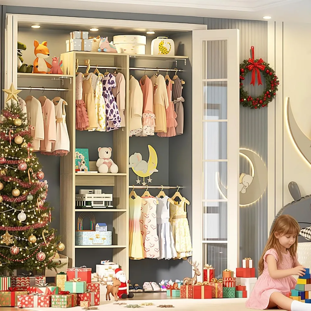 منظم خزانة 4 أقدام مع 4 قضبان و3 أرفف، نظام تخزين موفر للمساحة 80 بوصة ارتفاعًا لغرف النوم الصغيرة وغرف الملابس