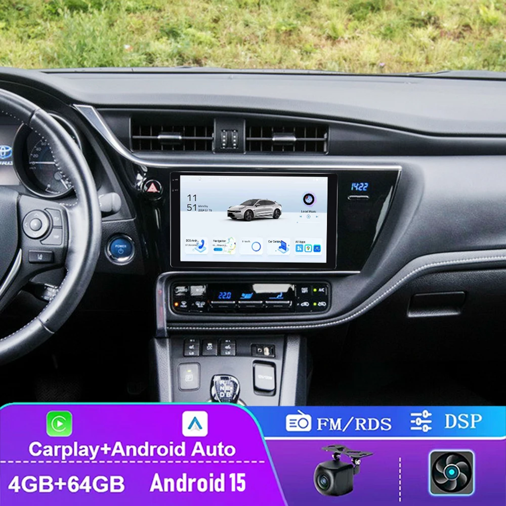 

9" 4+64GB For Toyota Auris 2016-2017 Car Radio Wireless Apple Carplay Android 15 Auto Head Unit GPS BT WIFI