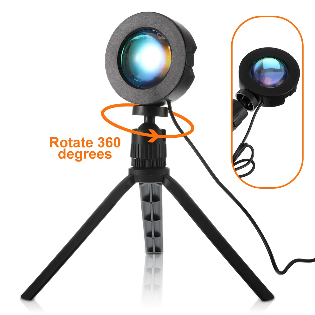 New Remote Control Sunset Projection Lamp 16 Color Room Neon Light 360° Rotating Tripod  Shooting Background Atmosphere Lights