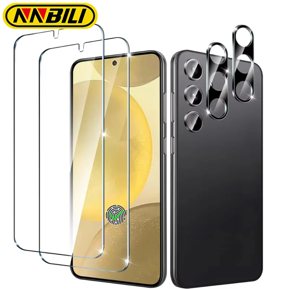 Nnbili 2 + 2 vidro de digitalização de impressão digital para samsung s25 s24 s23 s22 protetor de tela para galaxy s25 ultra protetor de câmera s24 fe