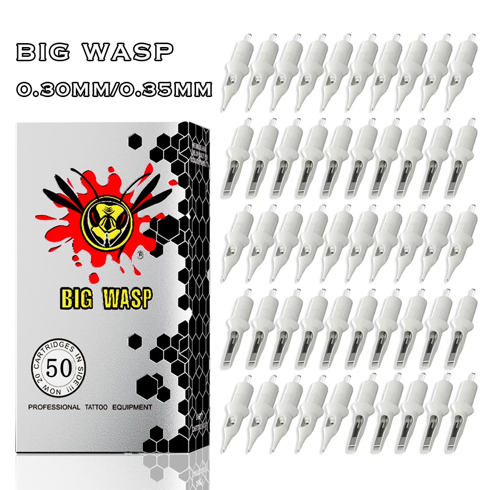 BIGWASP 50PCS Tattoo Needles Disposable Sterile Safety RL RM RS M1 0.35/0.30MM Tattoo Cartridges Needle For Makeup Body Tattoo