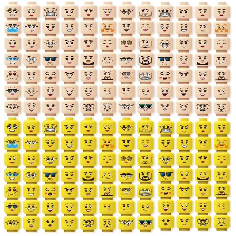 56pcs/lot Figure Head Faces Creative Laugh Cry Cute Facial Expression DIY Bricks Building Blocks Model Kids Toys Boy Girl Gift