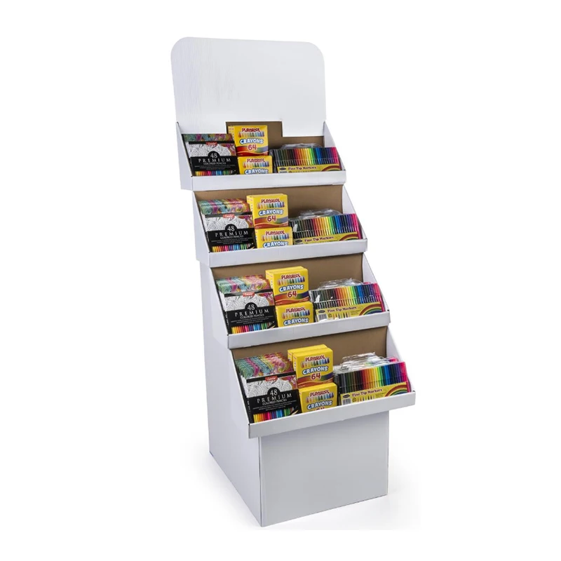 Custom logo 4 Layers Trade Show Stand Foldable Shelves Cardboard Magazine Display