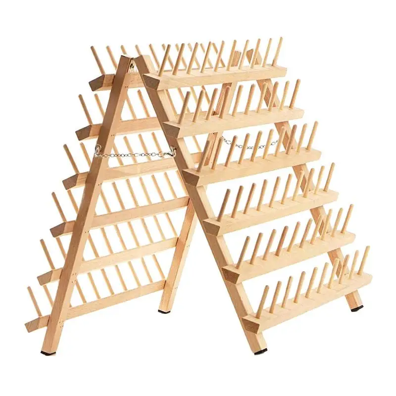 Wooden Thread Rack Foldable Spool Stand Braiding Rack Double-sided 120-Spool Thread Organizing Rack For Cross Stitches Embroider