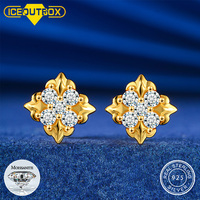 Bling Iced Out Moissanite Iris Stud Earrings For Women Men 925 Sterling Silver 18K Gold Plated Elegant Flower Earrings Jewelry