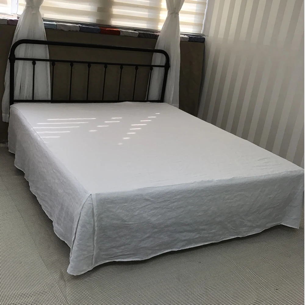 100% Pure Linen Solid Color Bed Skirt with Surface Twin/Full/Queen/King Size Bed Skirt Bedsheet Bed Cover Mattress Cover