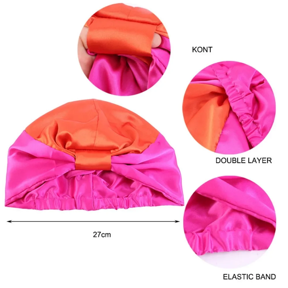 1PC Muslims Fashion Elastic Satin Turban Hair Women Silk Two-color Splicing Wrap Head Cap Lady Sleeping Hat Female Mujer Bonnets