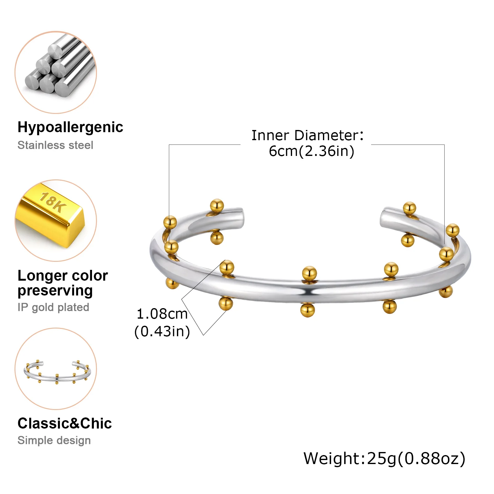 أساور فريدة من نوعها مع كرات صغيرة للنساء، أساور من الفولاذ المقاوم للصدأ مطلية بالذهب، هدايا مجوهرات عصرية #6