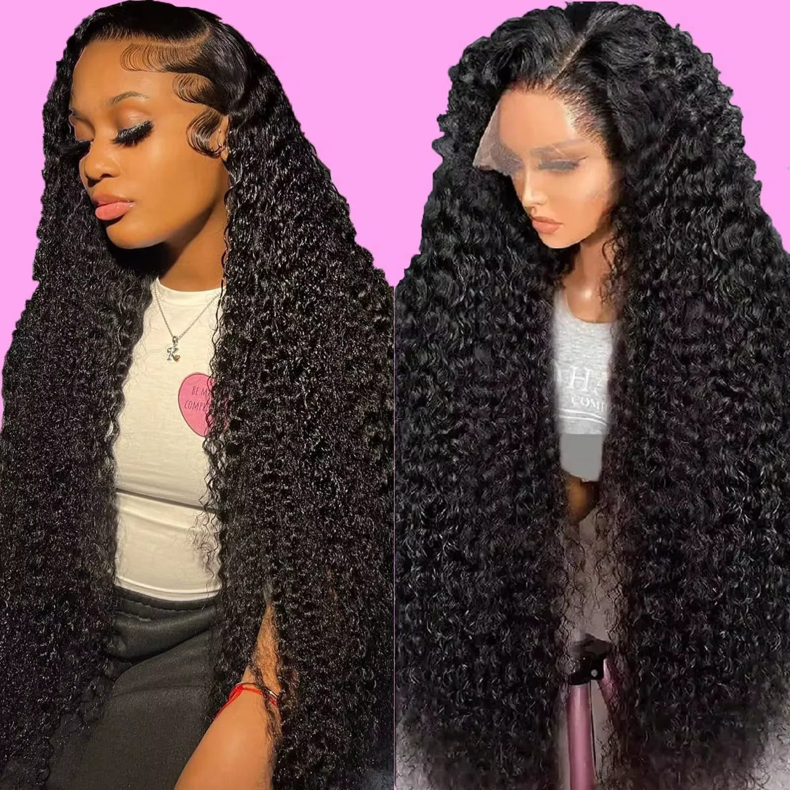 36 inch13x4 HD lace front Brazilian transparent preplucked curly wigsDeep wave 13x6 HD lace frontal human hair wig for women