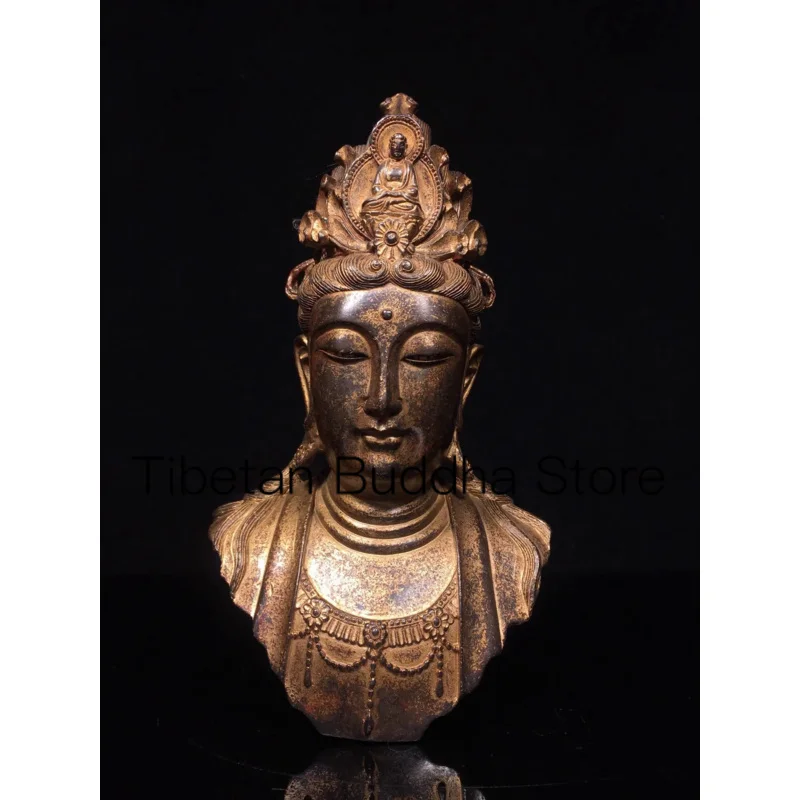 

20cm Antique antique antique purple copper retro pure copper Guanyin Bodhisattva Buddha head ornament Buddha statue for worship