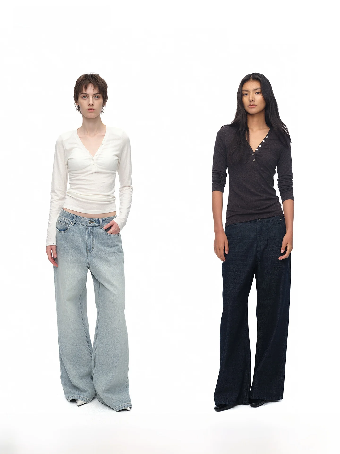 

Some Idea Silk Cotton Fabric Adjustable V-ne Slimming Long Sve T-irt Commute Simple Sle Women's Premium Faion