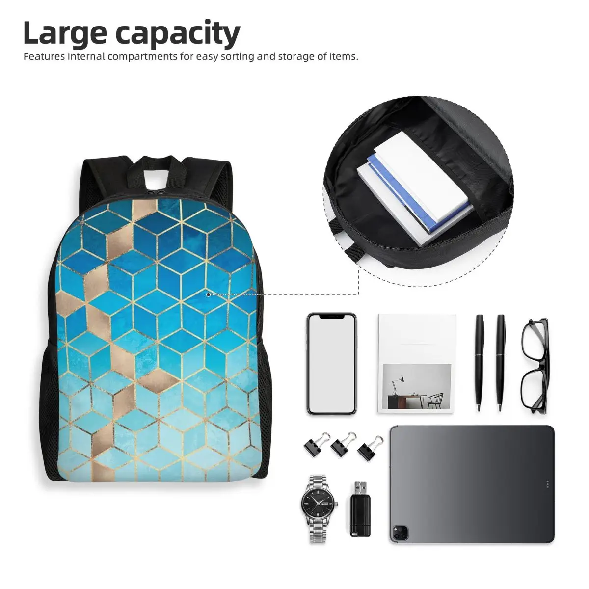 Sea And Sky Cubes Backpack Student Boys Girls BookBag School Bag Laptop Shoulder Bags