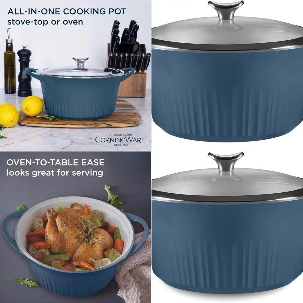 

5.5-Qt QuickHeat Aluminum Dutch Oven, Non-Stick Ceramic, Ideal for Cooking Meats, Soups, and More in French Navy