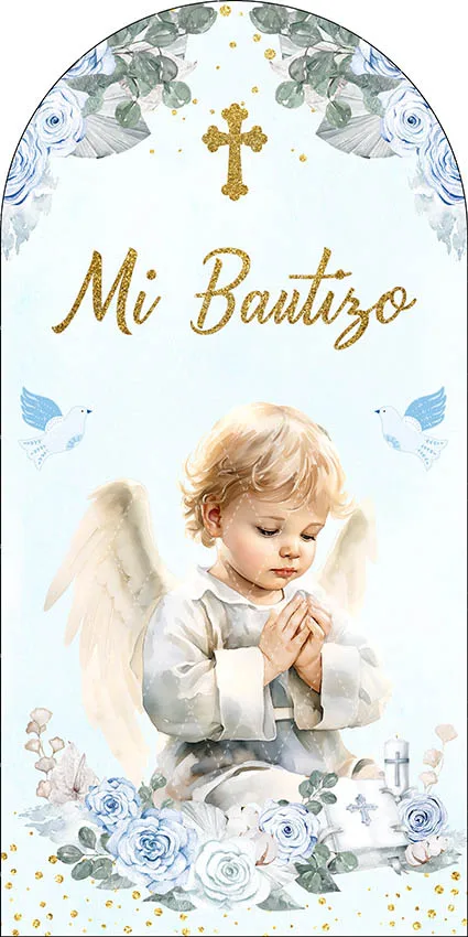 Mehofond Mi Bautizo قوس خلفية غطاء الذهب الصليب Mi Primera بالتواصل المعمودية صبي فتاة حمامة الوردية ديكور 2-الجانب فوتوزون