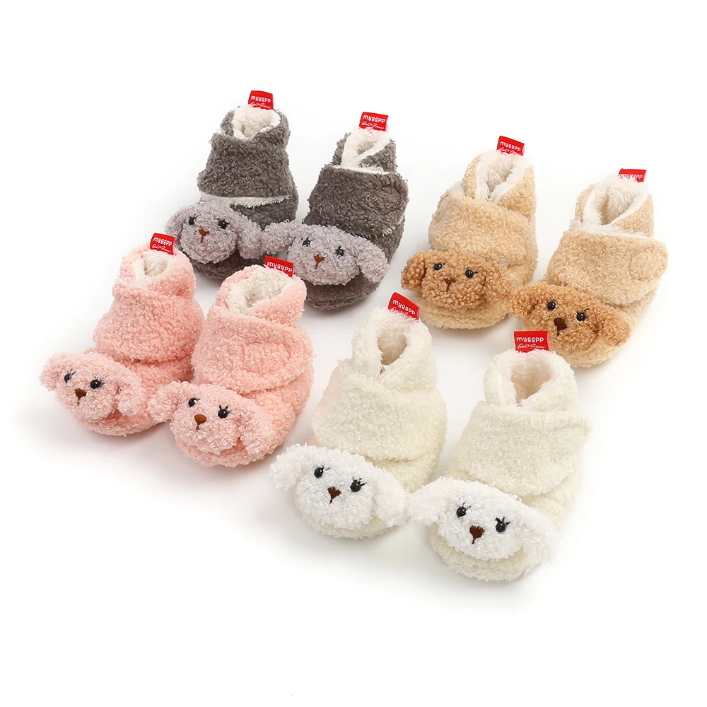 Newborn Baby Boys Girls Cozy Fleece Booties with Grippers Stay On Slipper Socks Infant Toddler Crib Winter Shoes for Boys Girls