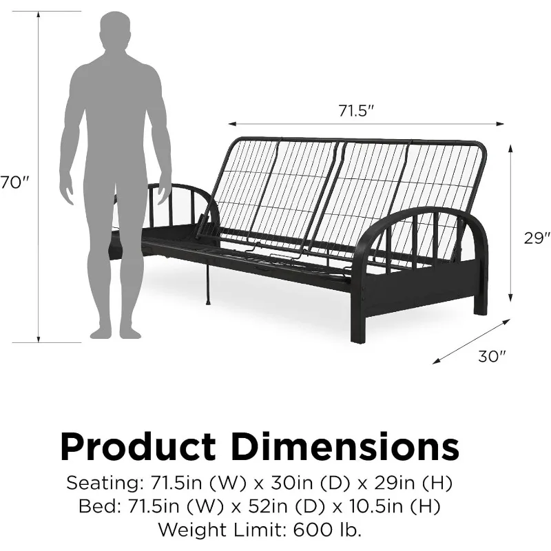 Aiden Metal Futon Frame, Black，Grey，Silver