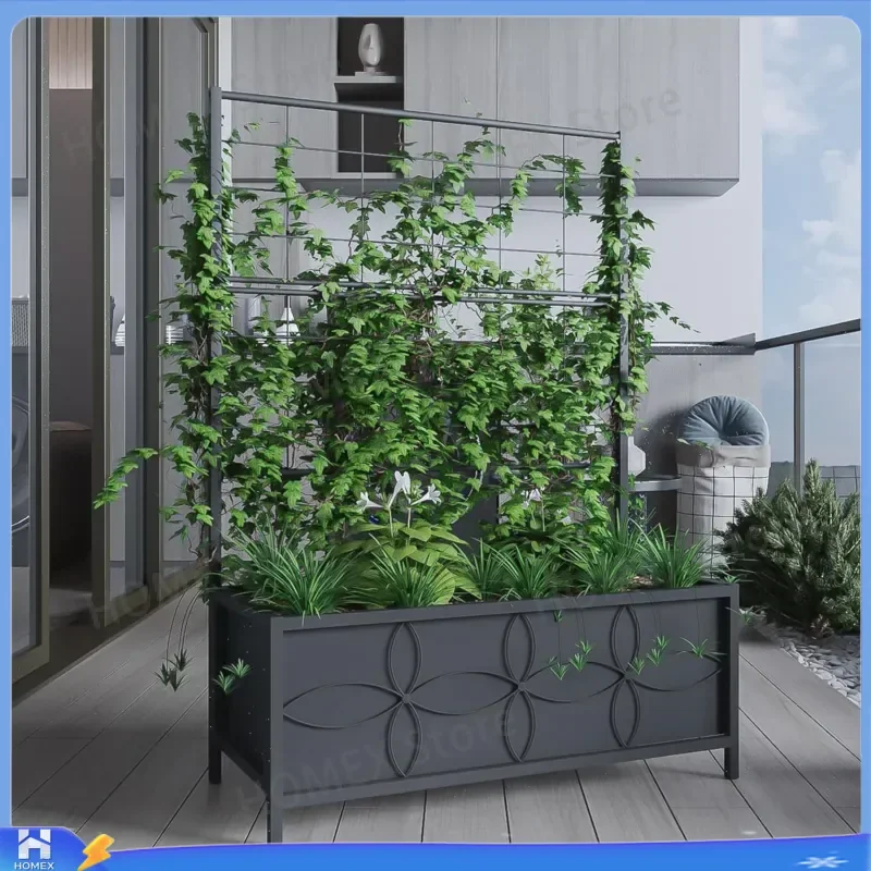 Wrought Iron Garden Climbing Vine Shelf Outdoor Vegetable Stand Backyard Terrace Balcony Planting Box Fence Flower Rack