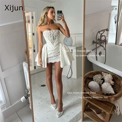 Xijun Sexy Short Wedding Dresses Pleat Satin Lace A Line Mini Bridal Gowns Women Formal Sleeveless Wedding Party Dresses 2024