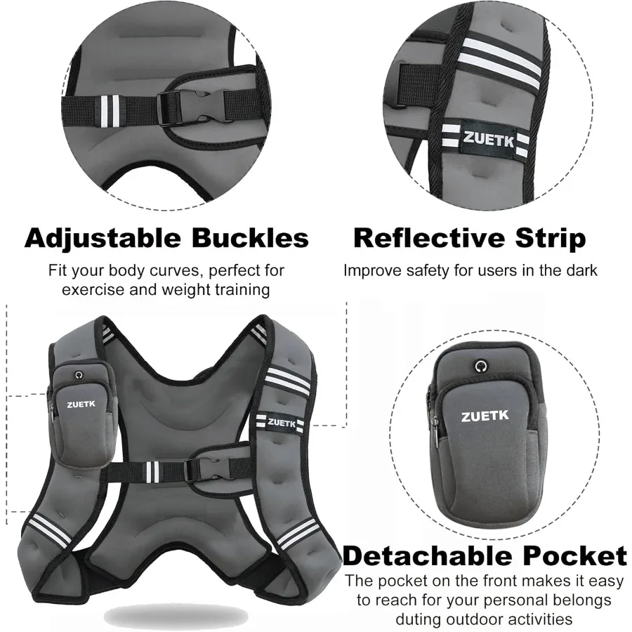 6lb 8lb 12lb 16lb 20lb 25lb 30lb سترة مرجحة قابلة للتعديل مع شريط عاكس لتدريب القوة والجري والركض واللياقة البدنية