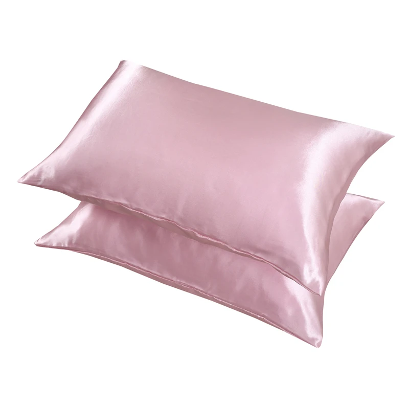 Queen Simulated Silk Pillowcase 100% Polyester Satin Pillowcase Simple Style Solid Color Envelope Closure Soft