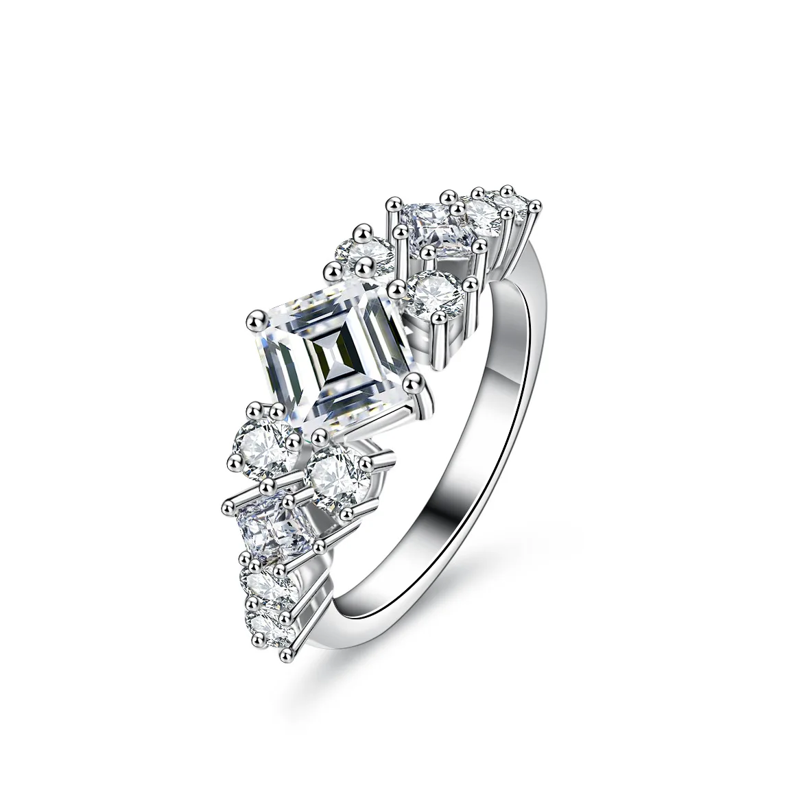 Anillo de Platino PT950 con Moissanita de Corte Princesa de Cuatro Puntas de 1 Quilate - 1 Quilate de Brillo, Banda de Platino, Anillo de Compromiso Perfecto
