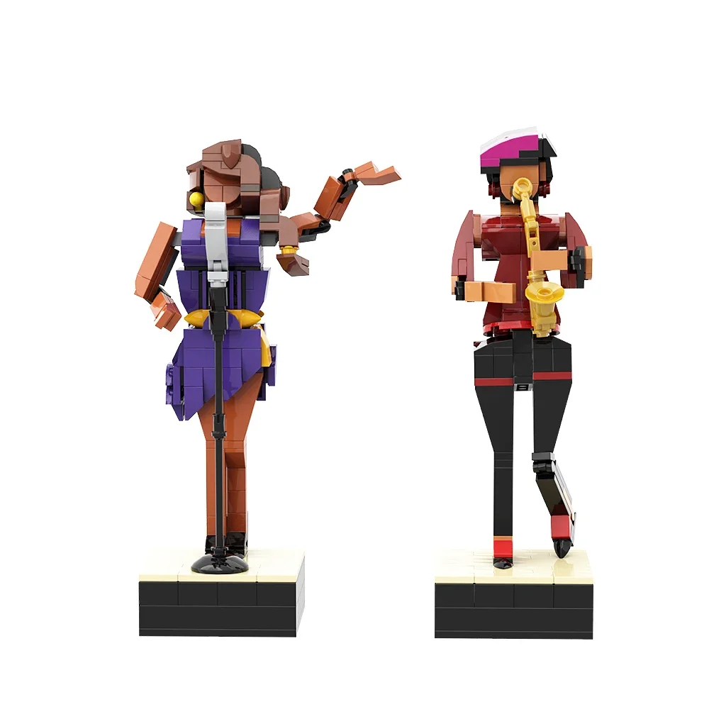 Gobricks – jeu de groupe MOC en brique bleue, ensemble de blocs de construction pour Club de Jazz, trompette, chanteur, éducation musicale, jouets en brique, cadeau pour enfants