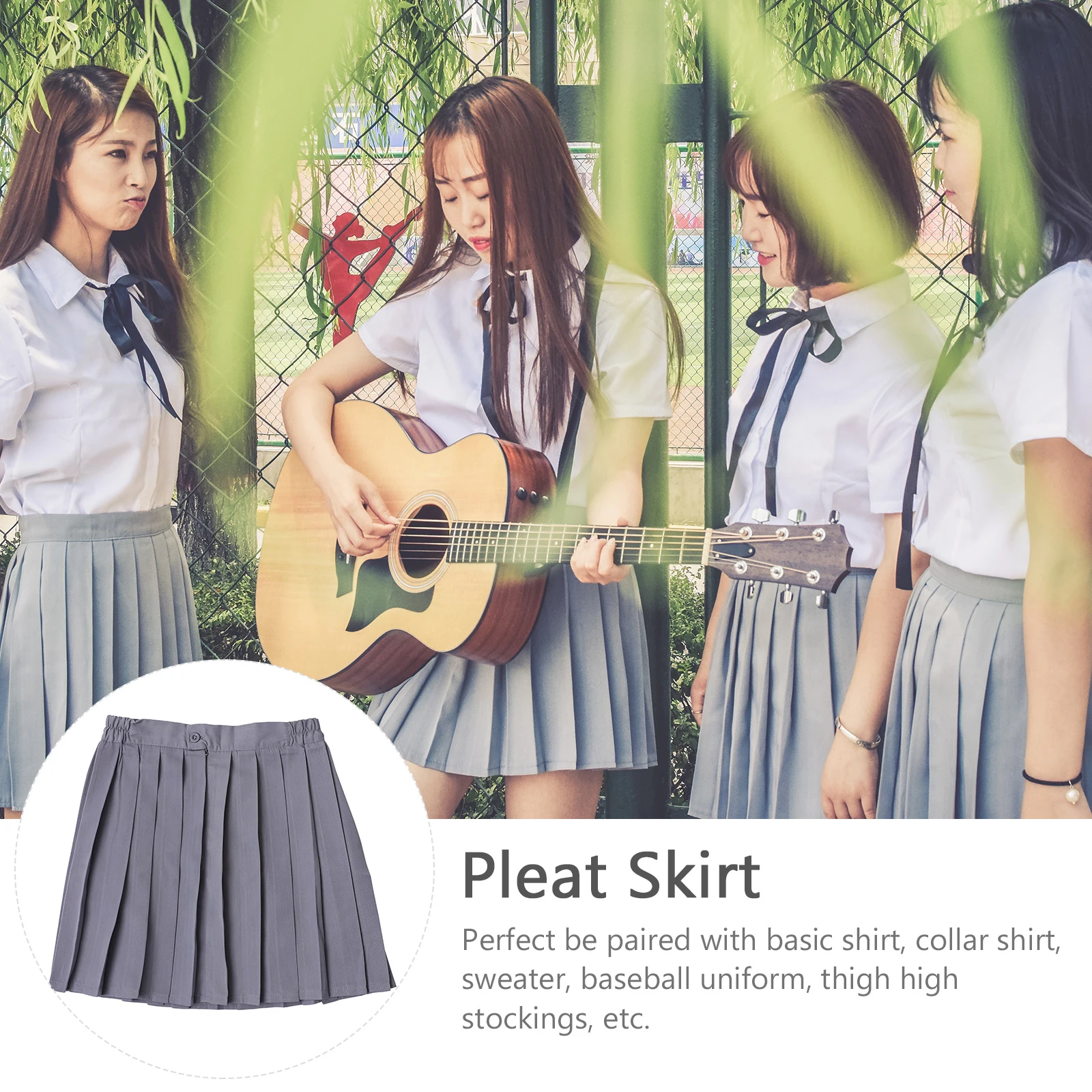 

Pleated Skirt Waist A Graduation Skirt line Grey Material Girls Student Uniform Graduation Pleat Schoolwear