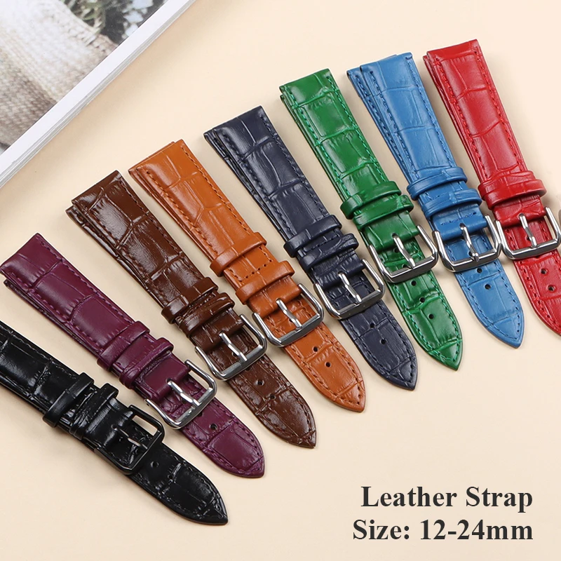 Leather Watchband for Men Women 12mm 14mm 16mm 18mm 19mm 20mm 21mm 22mm Watch Band Universal Replacement Leather Watch Strap